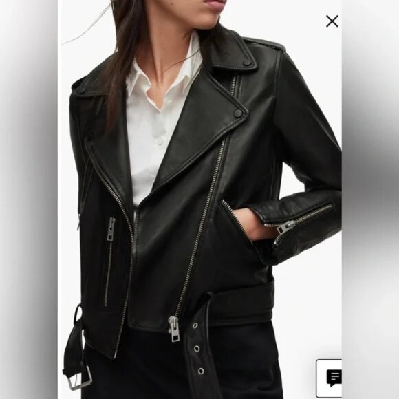 AllSaints Balfern Black Biker Cropped Belted Leather Jacket $528 New Sz 6 - Picture 3 of 16